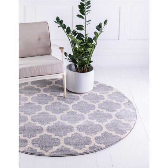 Rug Unique Loom Trellis Light Gray Round 8' 0 x 8' 0