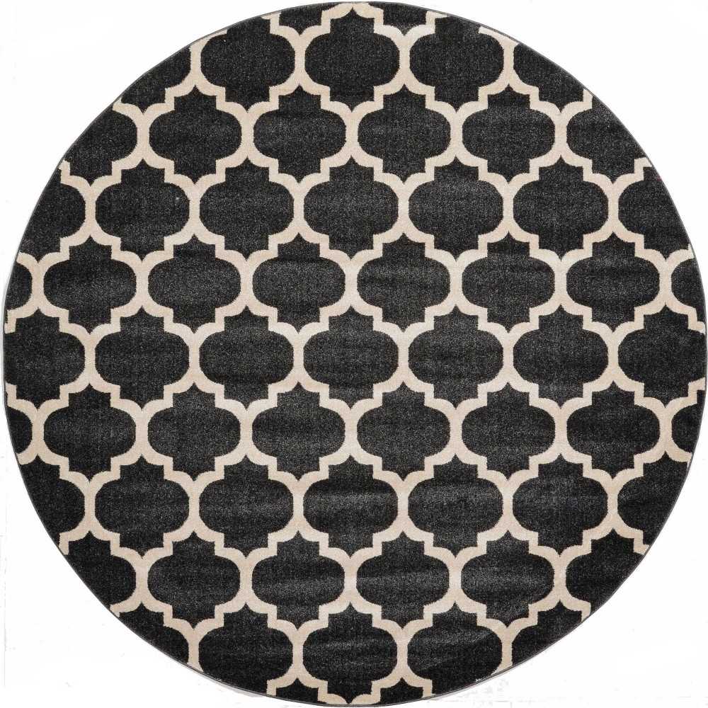 Rug Unique Loom Trellis Black Round 8' 0 x 8' 0