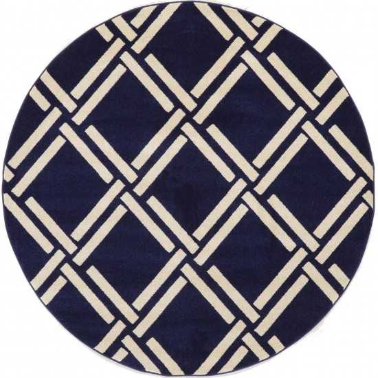 Rug Unique Loom Trellis Navy Blue Round 6' 0 x 6' 0