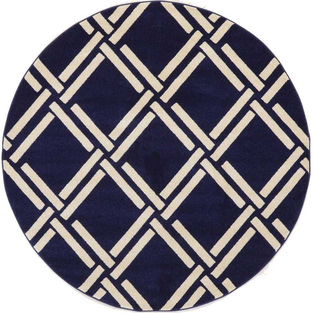 Rug Unique Loom Trellis Navy Blue Round 6' 0 x 6' 0