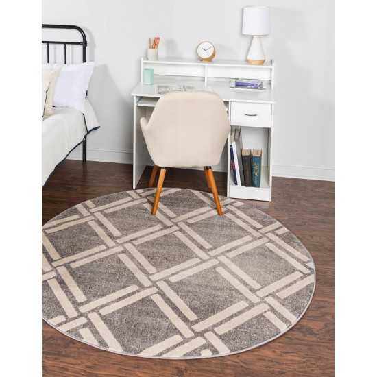 Rug Unique Loom Trellis Gray Round 6' 0 x 6' 0