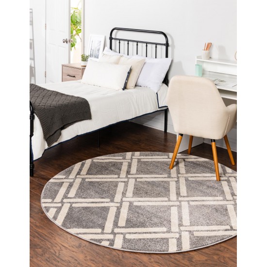 Rug Unique Loom Trellis Gray Round 6' 0 x 6' 0