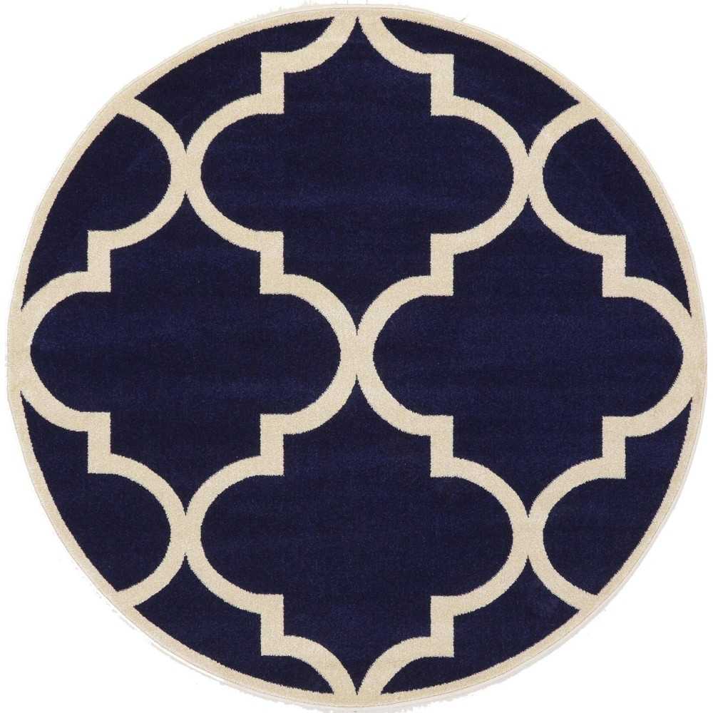 Rug Unique Loom Trellis Navy Blue Round 6' 0 x 6' 0