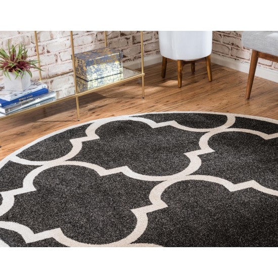 Rug Unique Loom Trellis Black Round 6' 0 x 6' 0