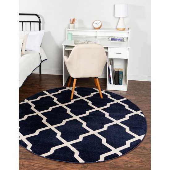 Rug Unique Loom Trellis Navy Blue Round 6' 0 x 6' 0