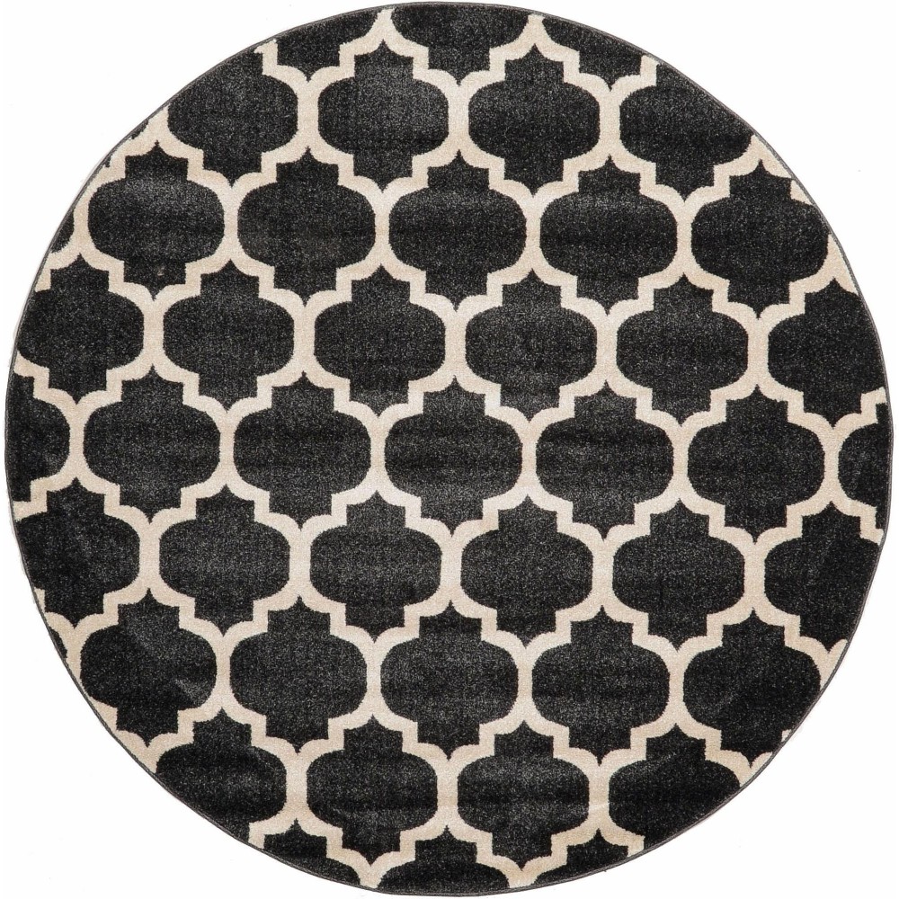 Rug Unique Loom Trellis Black Round 6' 0 x 6' 0