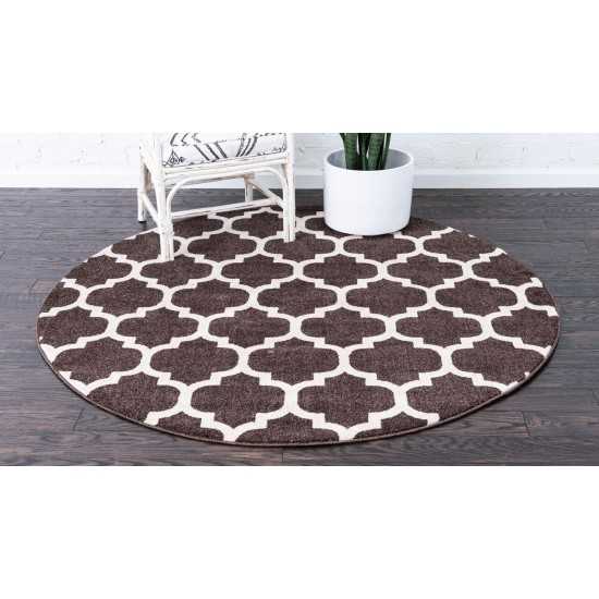 Rug Unique Loom Trellis Dark Brown/Beige Round 6' 0 x 6' 0