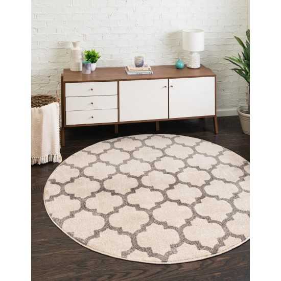 Rug Unique Loom Trellis Beige/Gray Round 6' 0 x 6' 0