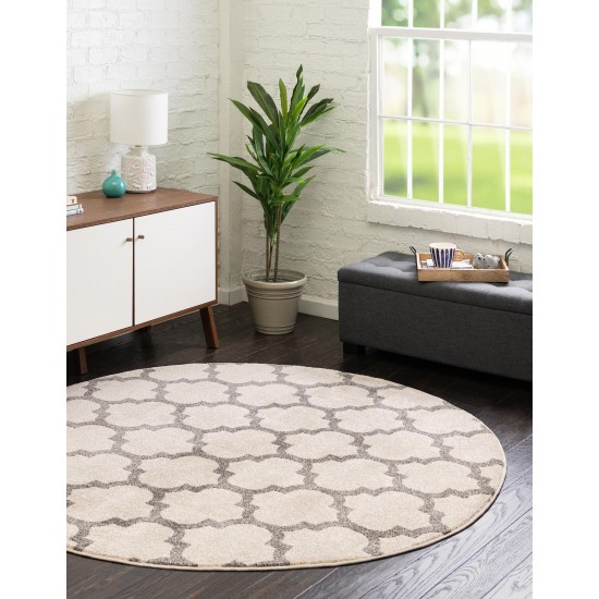 Rug Unique Loom Trellis Beige/Gray Round 6' 0 x 6' 0