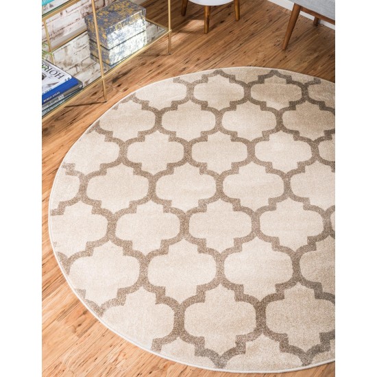 Rug Unique Loom Trellis Beige/Light Brown Round 6' 0 x 6' 0