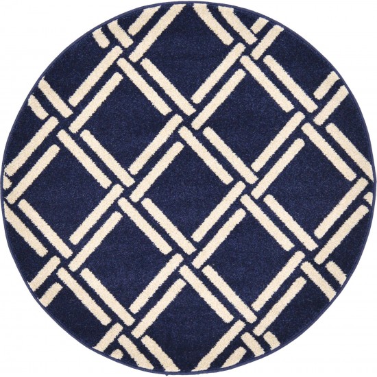 Rug Unique Loom Trellis Navy Blue Round 3' 3 x 3' 3