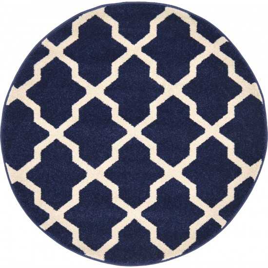 Rug Unique Loom Trellis Navy Blue Round 3' 3 x 3' 3