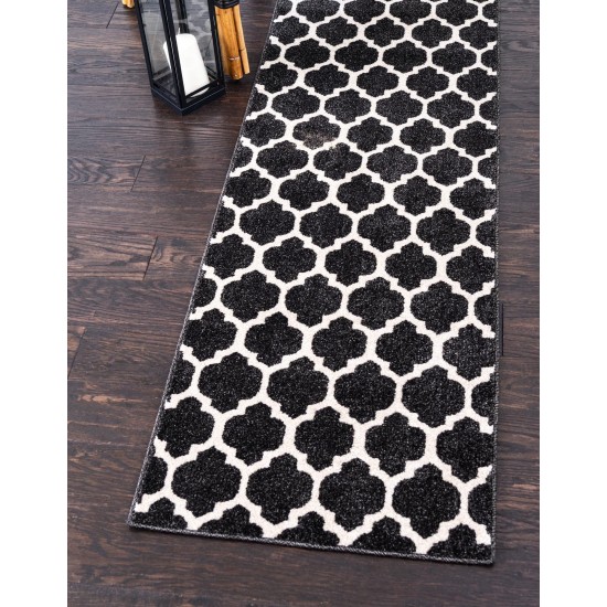 Rug Unique Loom Trellis Black Runner 2' 7 x 19' 8