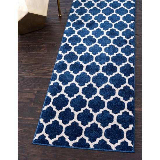 Rug Unique Loom Trellis Navy Blue Runner 2' 7 x 19' 8