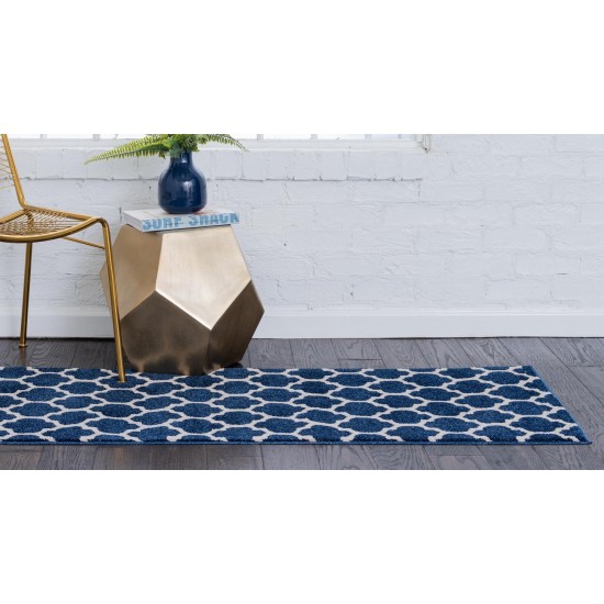 Rug Unique Loom Trellis Navy Blue Runner 2' 7 x 19' 8