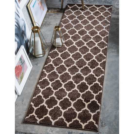 Rug Unique Loom Trellis Dark Brown/Beige Runner 2' 7 x 19' 8