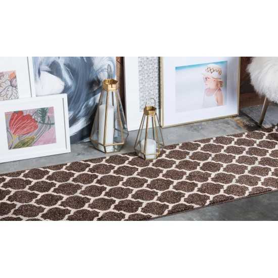 Rug Unique Loom Trellis Dark Brown/Beige Runner 2' 7 x 19' 8