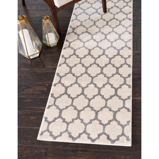 Rug Unique Loom Trellis Beige/Gray Runner 2' 7 x 19' 8