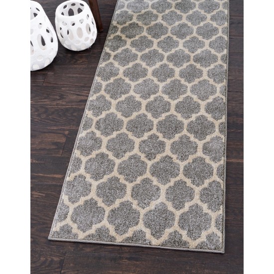 Rug Unique Loom Trellis Light Gray Runner 2' 7 x 13' 0