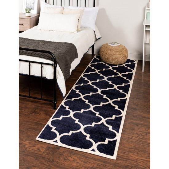 Rug Unique Loom Trellis Navy Blue Runner 2' 7 x 10' 0