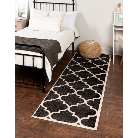 Rug Unique Loom Trellis Black Runner 2' 7 x 10' 0