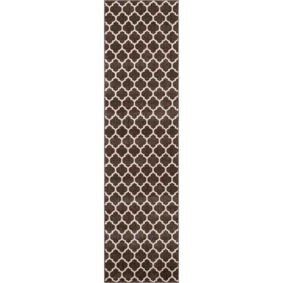 Rug Unique Loom Trellis Dark Brown/Beige Runner 2' 7 x 10' 0