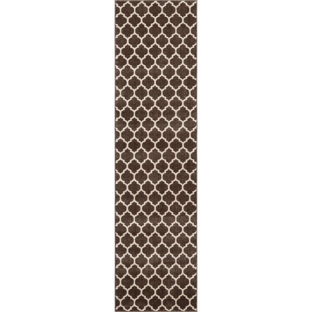 Rug Unique Loom Trellis Dark Brown/Beige Runner 2' 7 x 10' 0