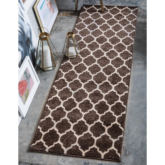 Rug Unique Loom Trellis Dark Brown/Beige Runner 2' 7 x 10' 0