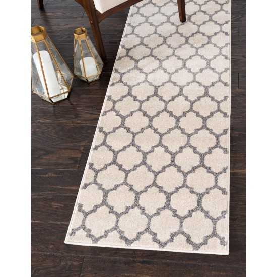 Rug Unique Loom Trellis Beige/Gray Runner 2' 7 x 10' 0