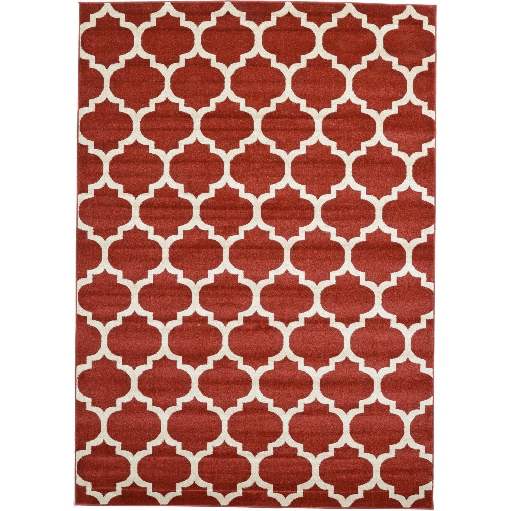 Rug Unique Loom Trellis Red Rectangular 7' 0 x 10' 0