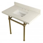 Templeton 36" x 22" White Quartz Console Sink with Brass Feet, White Quartz/Brushed Brass