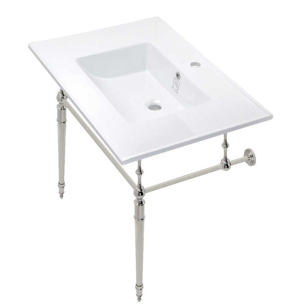 Edwardian 31-Inch Console Sink Set, White/Polished Nickel