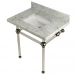 Templeton 30X22 Carrara Marble Vanity Top with Clear Acrylic Feet Combo, Carrara Marble/Polished Nickel