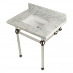 Templeton 30X22 Carrara Marble Vanity Top with Clear Acrylic Feet Combo, Carrara Marble/Brushed Nickel