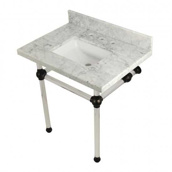 Templeton 30X22 Carrara Marble Vanity Top with Clear Acrylic Feet Combo, Carrara Marble/Oil Rubbed Bronze