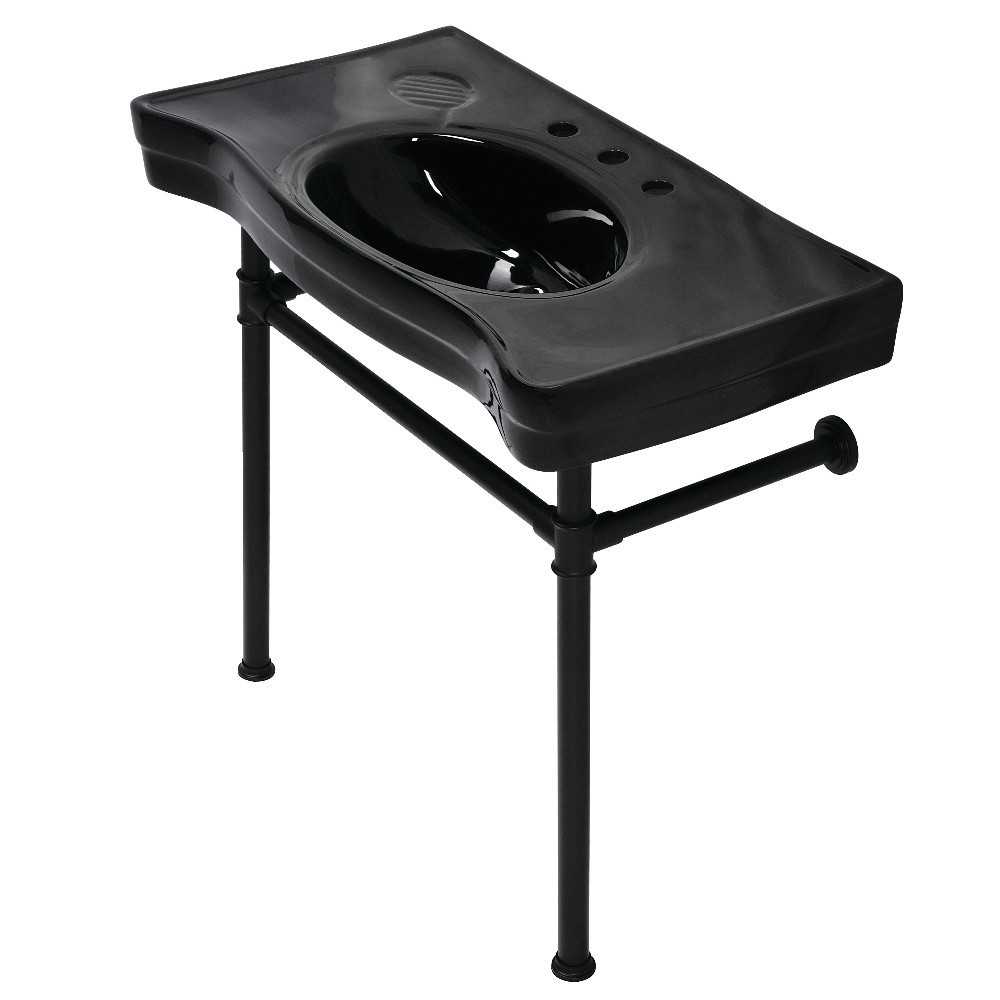Fauceture Imperial Console Sink Basin with Stainless Steel Leg, Black/Matte Black