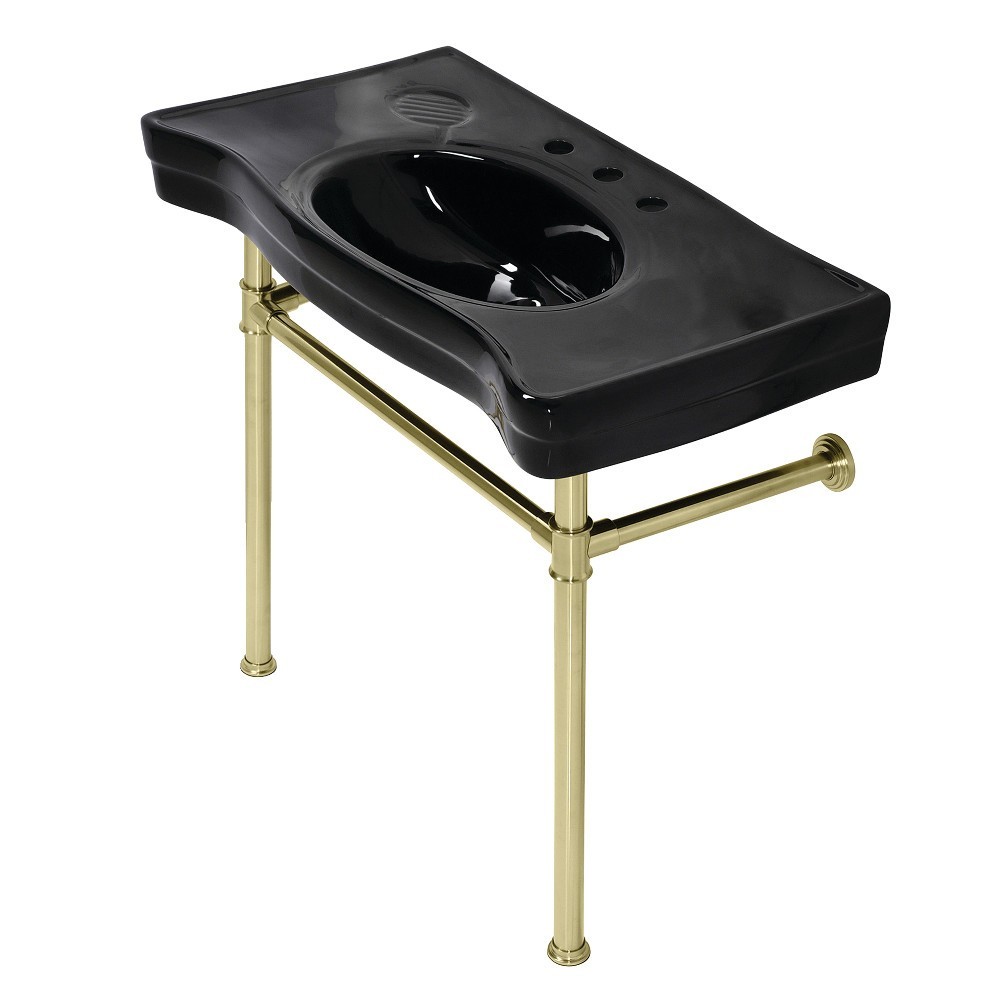 Fauceture Imperial Console Sink Basin with Stainless Steel Leg, Black/Brushed Brass