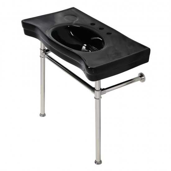 Fauceture Imperial Console Sink Basin with Stainless Steel Leg, Black/Polished Nickel