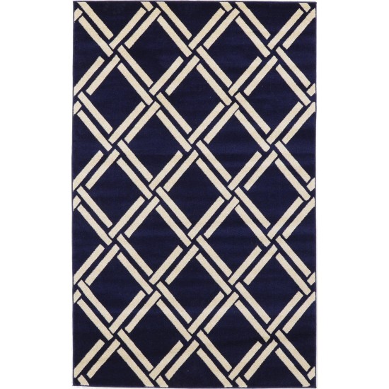 Rug Unique Loom Trellis Navy Blue Rectangular 5' 0 x 8' 0