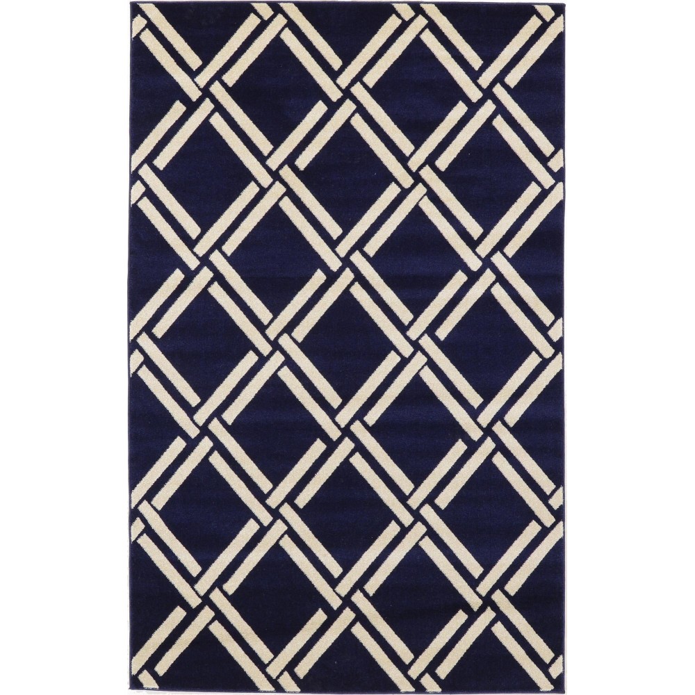 Rug Unique Loom Trellis Navy Blue Rectangular 5' 0 x 8' 0