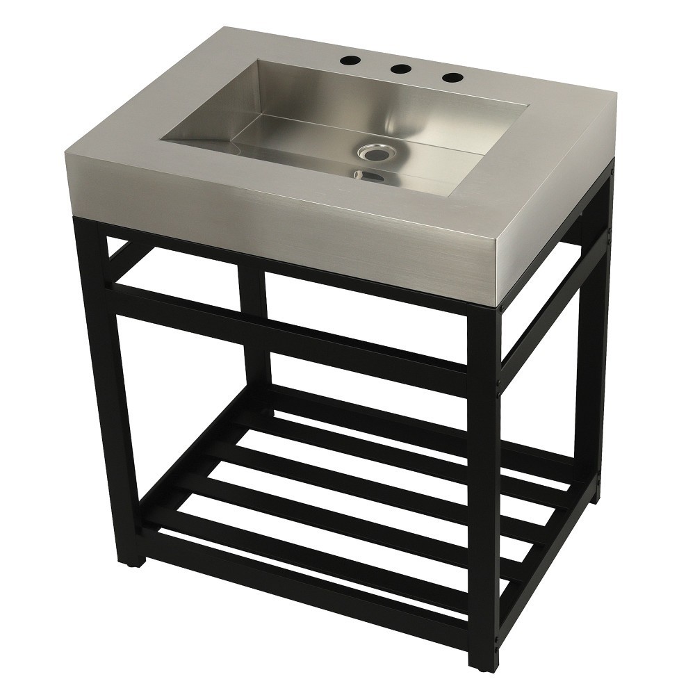 Fauceture 31" Stainless Steel Sink with Steel Console Sink Base, Brushed/Matte Black