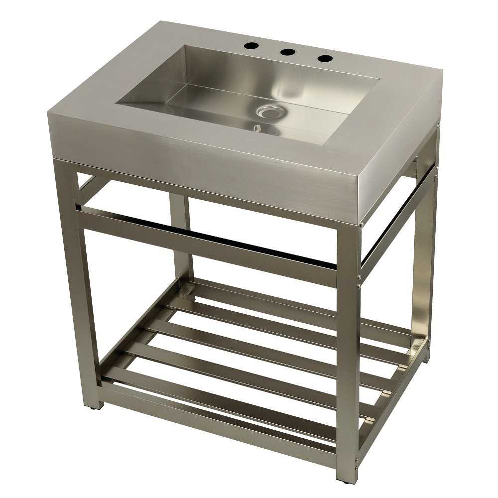 Fauceture 31" Stainless Steel Sink with Steel Console Sink Base, Brushed/Brushed Nickel