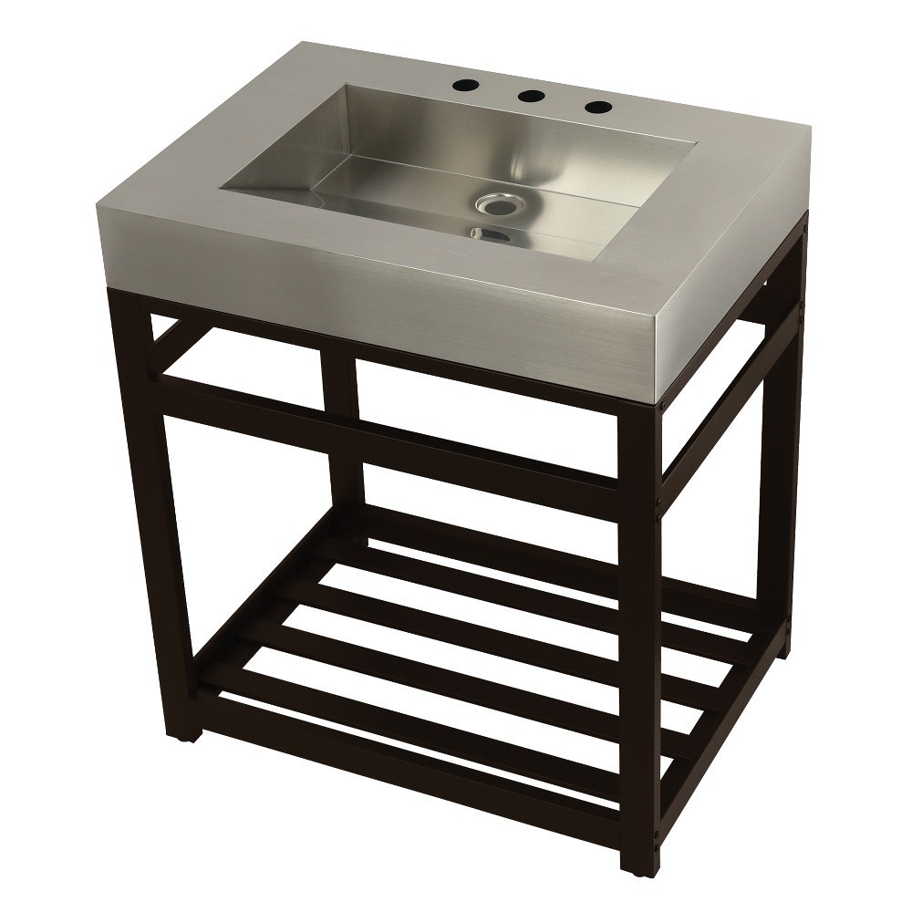Fauceture 31" Stainless Steel Sink with Steel Console Sink Base, Brushed/Oil Rubbed Bronze