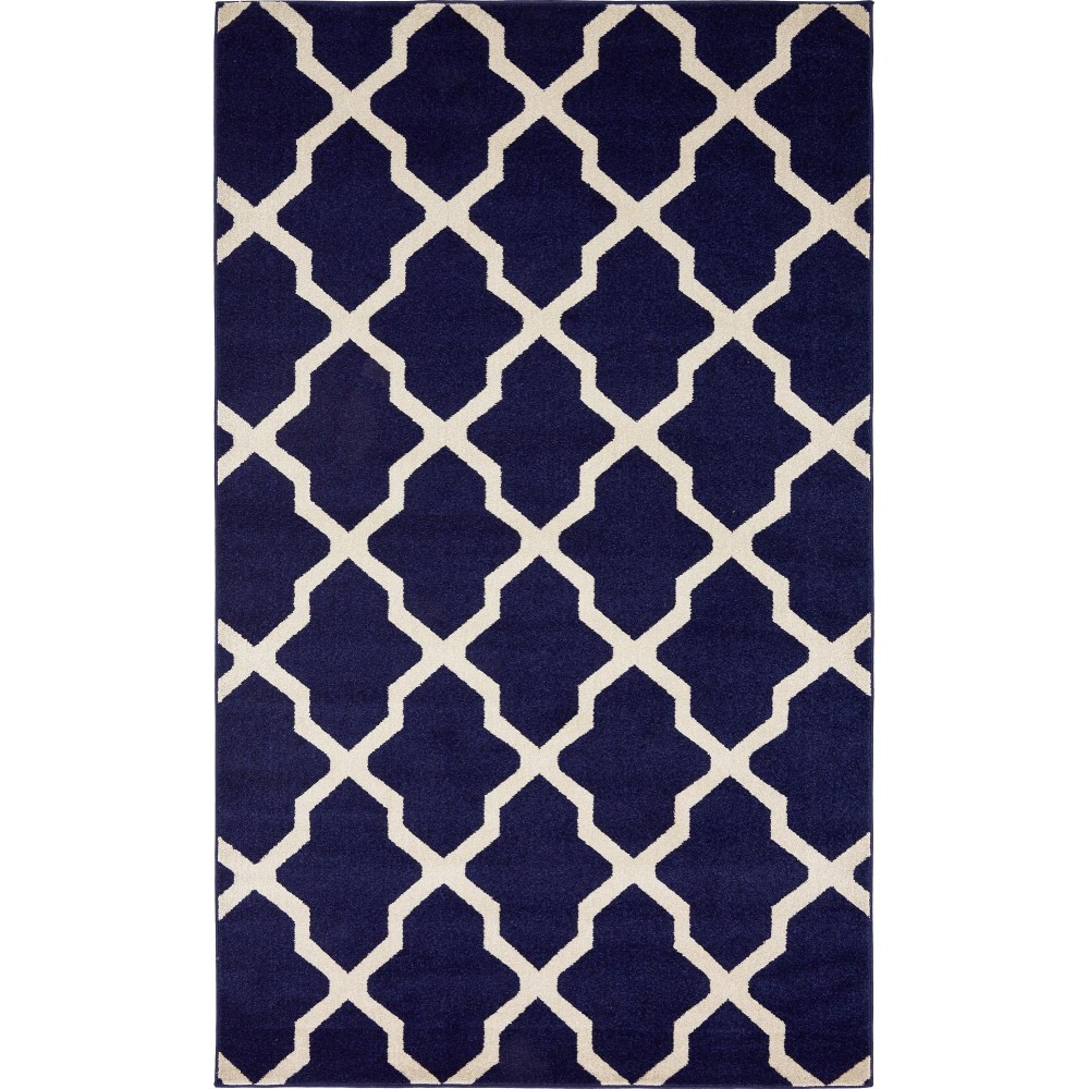 Rug Unique Loom Trellis Navy Blue Rectangular 5' 0 x 8' 0