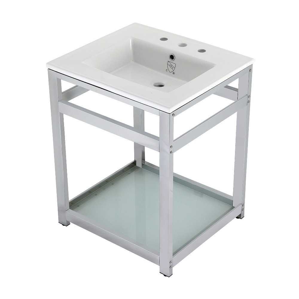 25-Inch Ceramic Console Sink (8-Inch, 3-Hole), White/Chrome