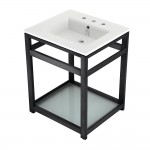 25-Inch Ceramic Console Sink (8-Inch, 3-Hole), White/Matte Black