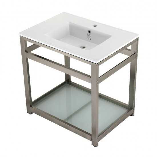 31-Inch Ceramic Console Sink (1-Hole), White/Brushed Nickel