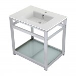 31-Inch Ceramic Console Sink (1-Hole), White/Chrome
