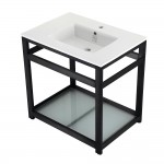 31-Inch Ceramic Console Sink (1-Hole), White/Matte Black