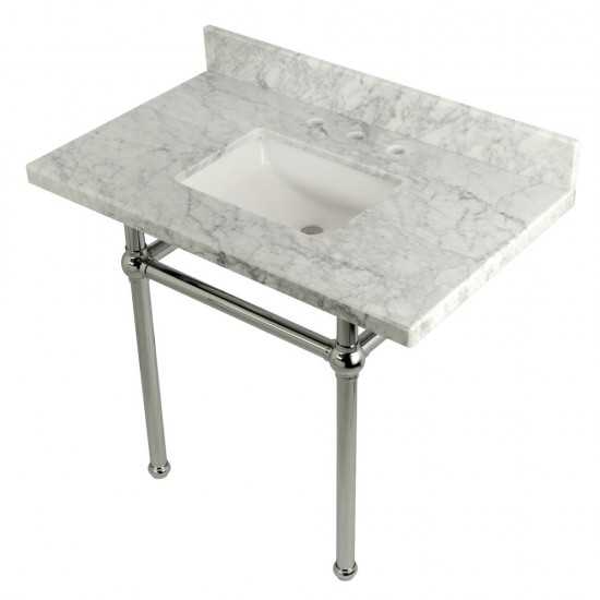 Templeton 36X22 Carrara Marble Vanity Top with Brass Feet Combo, Carrara Marble/Polished Chrome